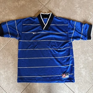 Vintage 90s Nike T Shirt Youth L Blue Swoosh Sportswear USA Striped Athletic Tee - Picture 1 of 5