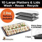 Platterplus 10 Large Reusable Black Sandwich Platter Trays with Deep Lids.