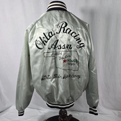 Vintage State Fair Speedway Racing Jacket Oklahoma Fairgrounds Rare Silver Satin - Image 1 of 4
