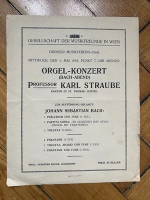 1918 KARL STRAUBE signiertes Programm Wien Bach - Bild 1 von 3