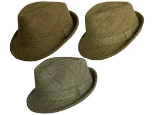 PJ Powell Green Tweed Trilby Wool Mix Satin Lined Country Outdoors Hat - Picture 1 of 8
