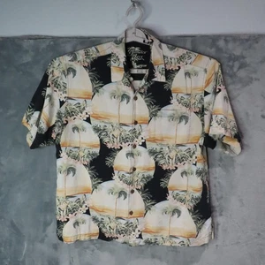 Jamaika Jaxx Hawaiihemd Herren Large 100% Seide Palme Blumen schwarz Aloha - Bild 1 von 14