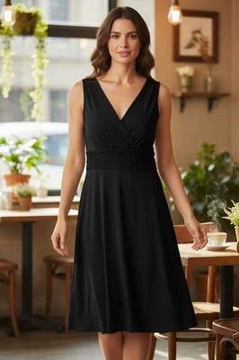 Coldwater Creek Black Surplice Timeless Classic Midi Dress Size 1X 18 2X Plus Sz - Image 1 of 4