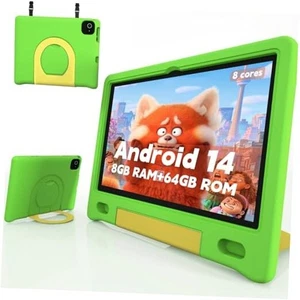Kids Tablet with Strap, Android 14 Tablet for Kids 10 inch, Toddler A-Green - Picture 1 of 7