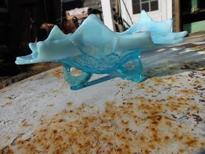 Vintage Northwood Opalescent Blue Glass Bowl Dish 15 Point, 9”, 3 footed - Picture 1 of 14
