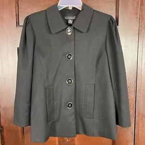 Dialogue Black Jacket Women’s Small Big Button Blazer Coat Puff Sleeve Retro - Picture 1 of 18