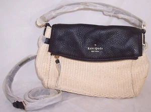 Kate Spade Purse PXRU4893 Mini Minka Cobble Hill Straw pnat/black 114 NEW - Picture 1 of 8