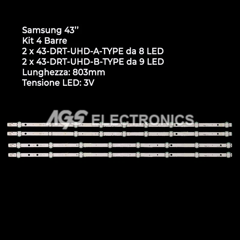 KIT 4 BARRES BANDES TV LED VESTEL 43-DRT-UHD-A / B VES430QNDL2D TOSHIBA