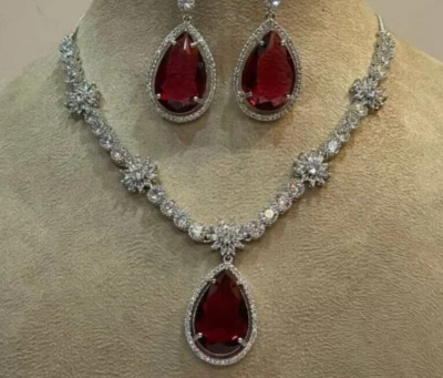 AD красный королевский бриллиант ожерелье с серьги для девочек и женщин - Изображение 1 из 2