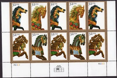 Scott #2979a (2976-79) Carousel Horses Half Sheet of 10 Stamps - MNH Bottom - Image 1 of 2