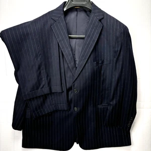 Southwick Mens Size 50 R Suit Navy Blue Wool Striped 2 Piece 40 x 28 Pants x2 Pr - Picture 1 of 16