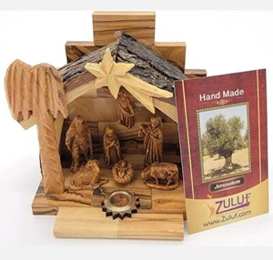 Zuluf small nativity set handmade w/olive wood Made in Bethlehem 5" BEAUTIFUL - Picture 1 of 9