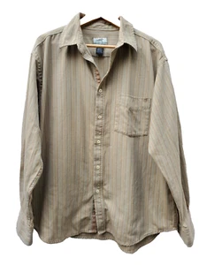 HORNY TOAD medium men's SHIRT Long Sleeve Button Up tan STRIPED cotton - Picture 1 of 6