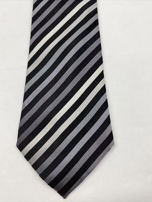"Corbata de seda a rayas Cezani negra plateada 59""" Foto 1 de 3