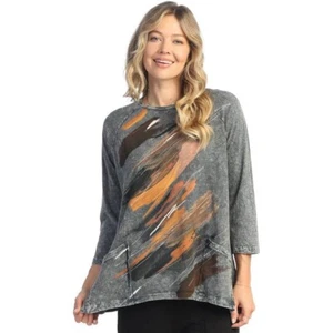 Jess & Jane Mineral Washed Patch Pocket Cotton Tunic - Opera, Charcoal NWT - Picture 1 of 1