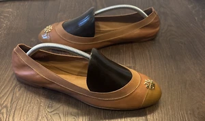 Tory Burch Jolie Tan Beige Leather Patent Cap Toe Ballet Flats Womens Size 11 M - Picture 1 of 8