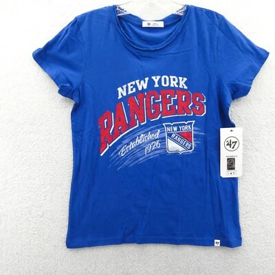 Camisa New York Rangers Pequeña Mujer Azul Algodón '47 Marca NHL Camiseta Hockey sobre Hielo Foto 1 de 4