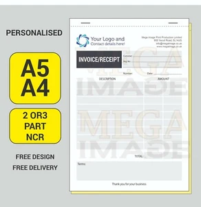 INVOICE / RECEIPT PERSONALISED PRINTED NCR, A4 / A5 SIZE, DUPLICATE / TRIPLICATE - Picture 1 of 2