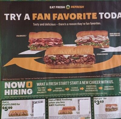 Subway Sheet Of 14 Coupons Expire 8/20/22 • 4.99$