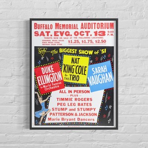 NAT KING COLE & Duke Ellington 'Biggest Show of '51' Jumbo Window Card, 22"x28"