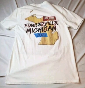 Luke Bryan T-shirt Farm Tour 2021 Large White 19x27.5 Fowlerville Michigan EUC - Picture 1 of 9