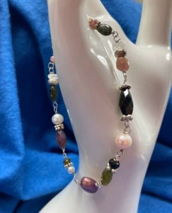 Judy Van de Water ~ 925 Link~Tourmaline ~ Freshwater Pearls & Moonstone Bracelet - Picture 1 of 15