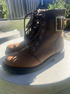 Harley Davidson Womens SYLEWOOD Motorcycle Riding Lace Zip Brown Leather Boots 7 - Picture 1 of 6