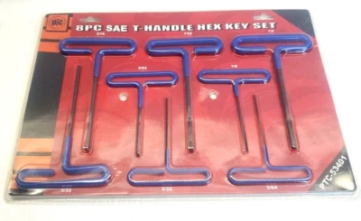 T-Handle Hex Key Set Standard SAE 8 Pc 1/8,3/32, 5/64,5/32 9/64,3/16, 7/32,1/4 - Image 1 of 4