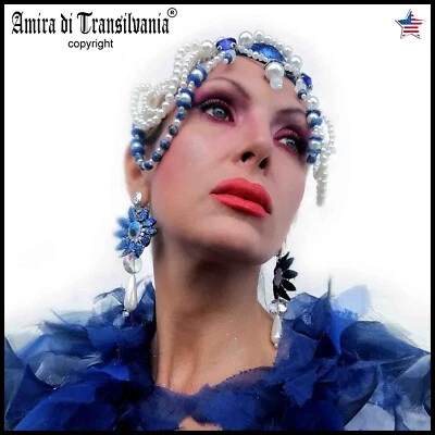 hat head piece extravagant fascinator rotal ascot elegant accessories shell blue - Image 1 of 4