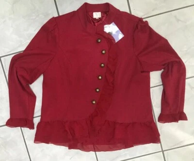 New With Tags -Hot in Hollywood -RED -Womens Jacket -Sheer Ruffles -Lined -1X - Image 1 of 4
