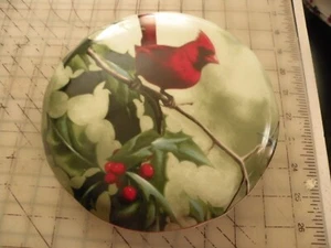 Vintage Hautman Brothers Cardinal Bird & Holly Porcelain Covered 2 PIECE DISH 7" - Picture 1 of 4