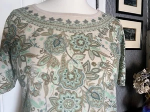 MONSOON Size Large Gorgeous Green Beige & Silver Lightweight Summer Jumper R184 - Picture 1 of 6