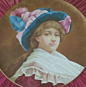 Antique c1800s French FAIENCE 20" HP Porcelain Charger RENAISSANCE LADY * Framed - Picture 1 of 12