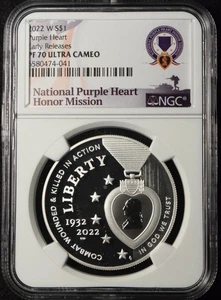 2022-W $1 COMMEMORATIVE PURPLE HEART COIN NGC PF70 ULTRA CAMEO - Picture 1 of 2