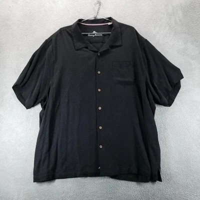 Tommy Bahama Shirt Mens 3XLB Black 100% Silk Camp Button Hawaiian Short Sleeve - Image 1 of 4