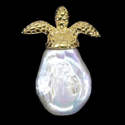 925 Sterling Silber Anhänger Barock Perle 21x16mm Natürlich Schildkröte Schmuck - Bild 1 von 4