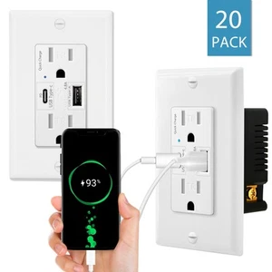 Toma de pared USB tipo C con suministro de energía TR carga rápida receptáculo dúplex ×20 - Imagen 1 de 12