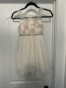 American Princess Formal Gold Pink Floral Jeweled High Low Dress Size 7 Girls - Picture 1 of 3