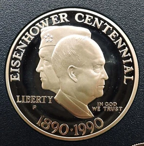 1990 S Proof Eisenhower Commemorative Silver Dollar #2 - Picture 1 of 2
