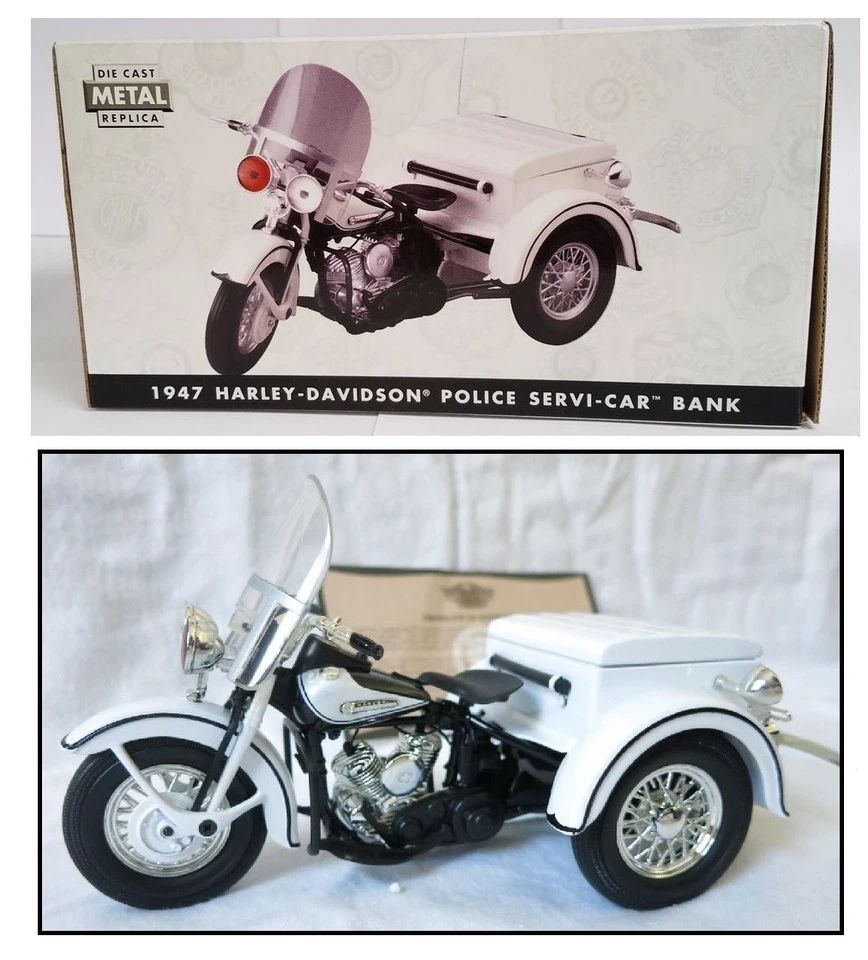 99150-97V Modellino 1:12 Harley-Davidson 1947 Police Servi-Car metallo bank  - Immagine 1 di 1