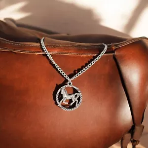 Collar Vintage Peltre Caballo Rampante Dentro de una Cuerda Retorcida-Estilo Círculo Penda - Imagen 1 de 6