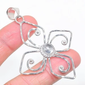 White Topaz Gemstone Handmade 925 Sterling silver Jewelry Pendant Size 2 - Picture 1 of 1