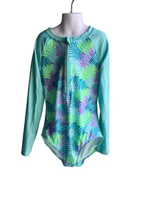 Cat And Jack Girls Blue One Piece Long Sleeves Swimsuit 8 M - Picture 1 of 2