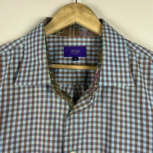 Tallia Men Gingham Button Front Shirt Size XXL Blue Collar Long Sleeve Cotton - Picture 1 of 6