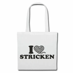 Tasche Beutel Baumwolltasche I LOVE STRICKEN STRICKNADELN STRICKMUSTER HÄKELN Ba - Bild 1 von 1