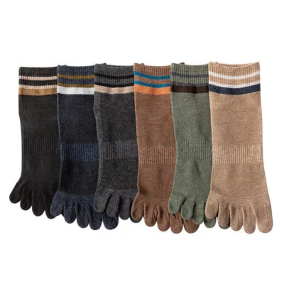 6Pack Five Finger Toe Low Cut Sport Solid Athletic Ankle Striped Cotton Men Sock - Image 1 of 4