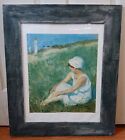 Paul Fischer Signed In 1901 "ON THE BEACH" Wooden Framed Glass Oil Painting