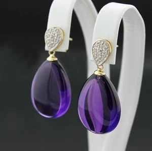 Amatista Diamante Pendientes 35,10 Quilates 585er Oro Valor Nuevo - Imagen 1 de 4