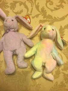 TY Beanie Babies two Rabbits Floppity with style# and Hippie with errors - Picture 1 of 5