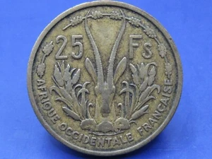 FRENCH WEST AFRICA 25 FRANCS COIN 1956 / SNIFF'S ANCIENT COINS T-4/5 - Picture 1 of 3